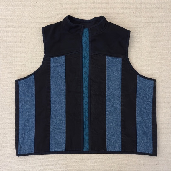 Vintage Black and Blue Striped Denim Vest - Picture 1 of 11